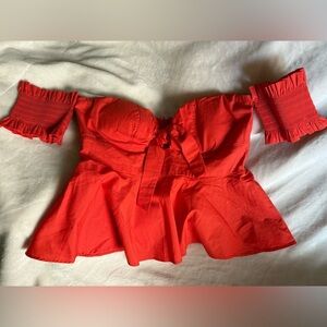 🔥 NWT Socialite Off-the-Shoulder Peplum Blouse - Vibrant Orange (M)